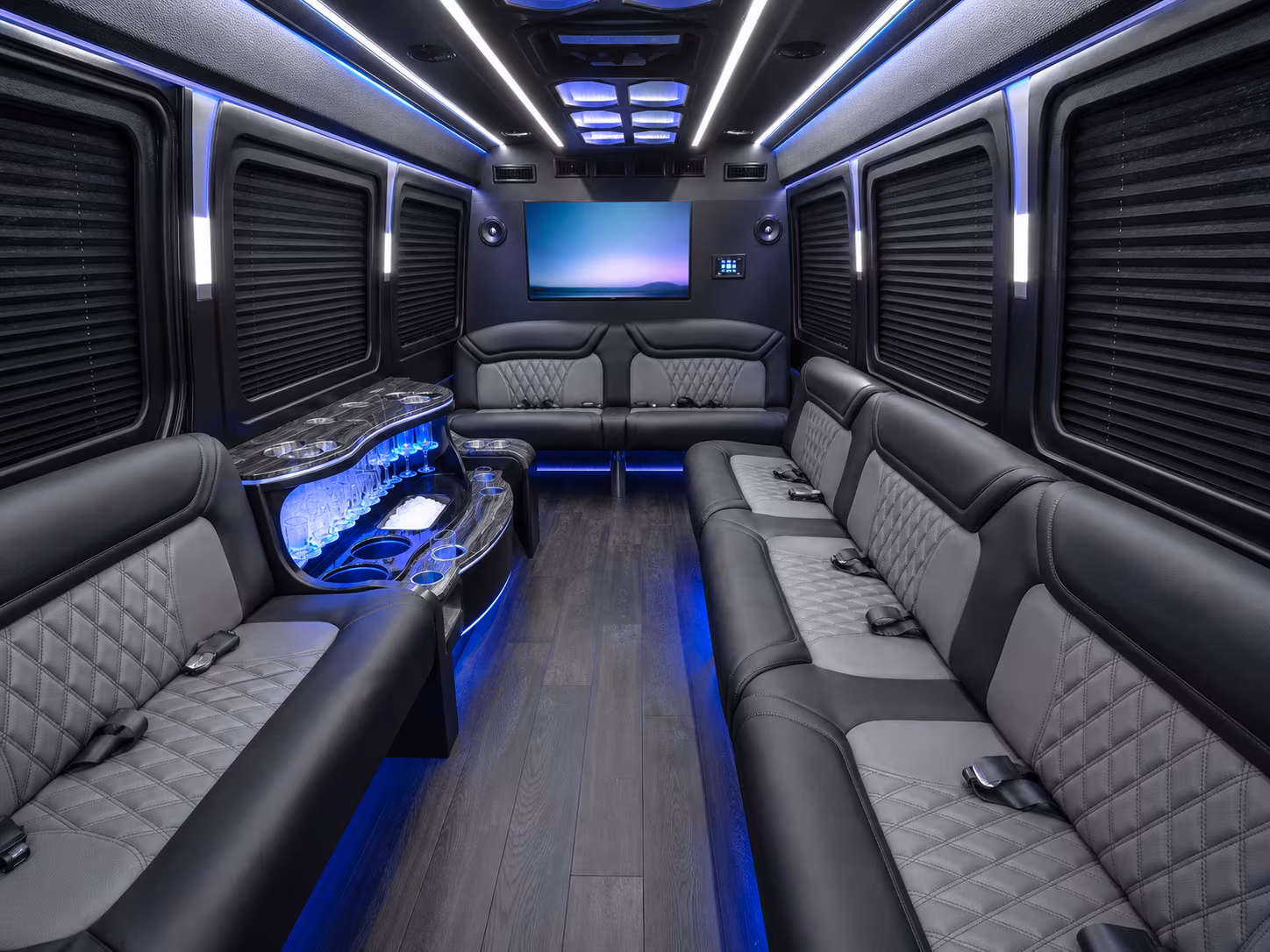 newport beach 15 passenger party bus interior